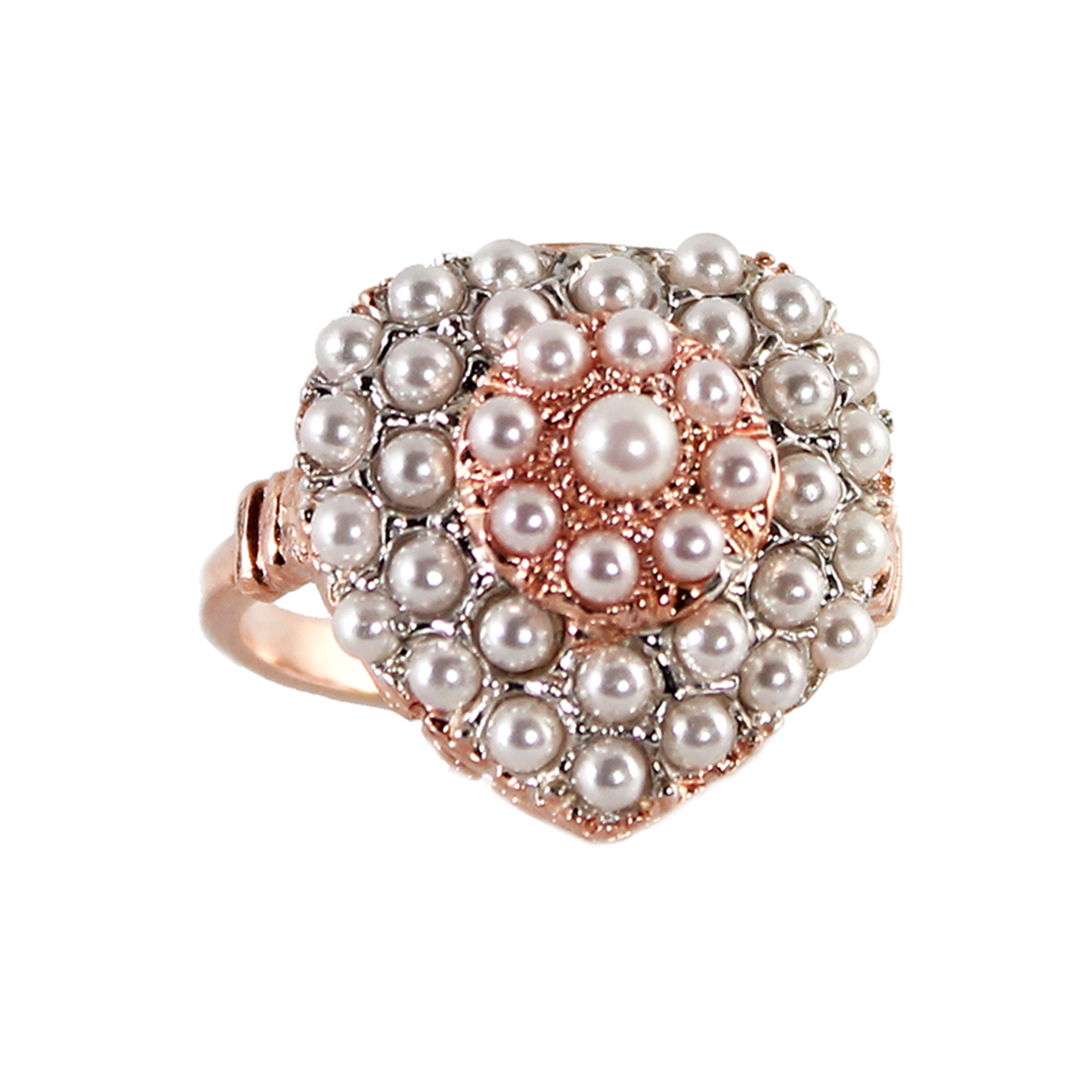 White Pearl & Rose Gold Heart Ring