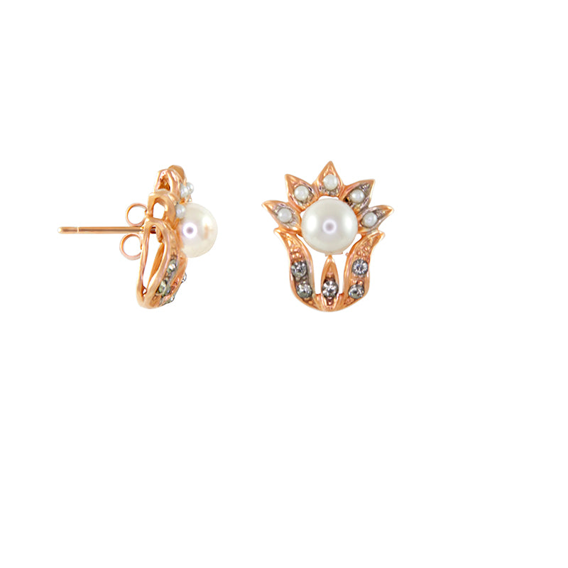 Pearl & Rose Gold Thistle Earrings
