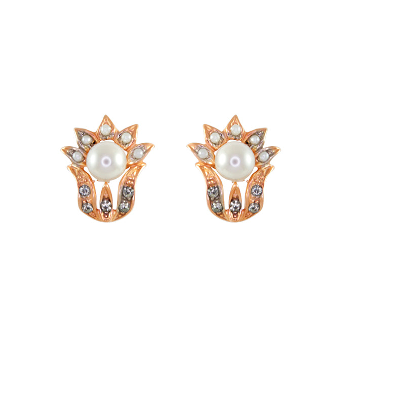 Pearl & Rose Gold Thistle Earrings