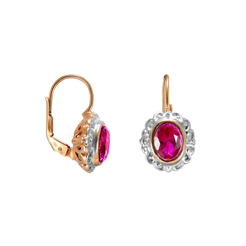Deep Pink Crystal Oval Earrings