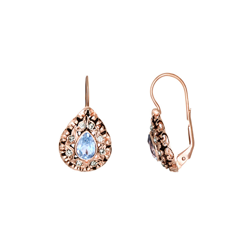 Blue Crystal Ornate Teardrop Earrings