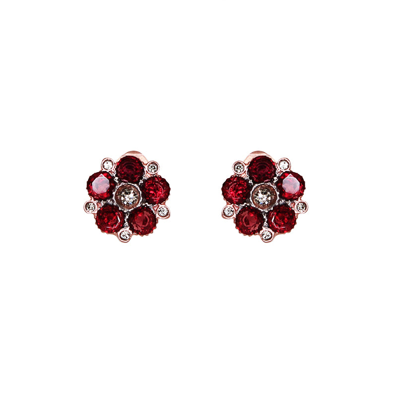 Garnet Flower Clip-On Earrings