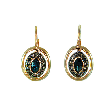 Dark Blue Crystal & Rose Gold Oval Earrings