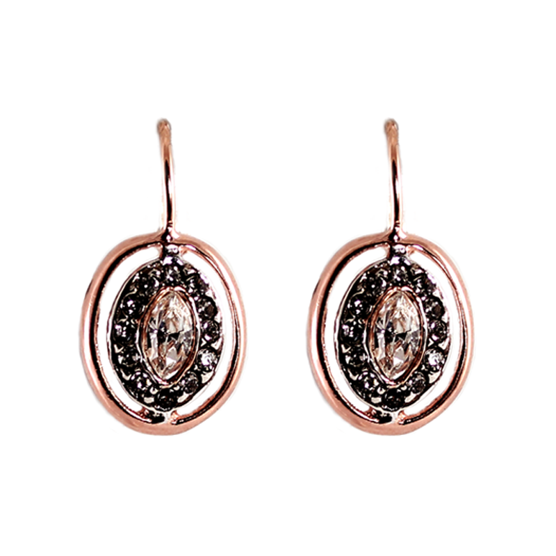 Bright Crystal & Rose Gold Oval Drop Earrings