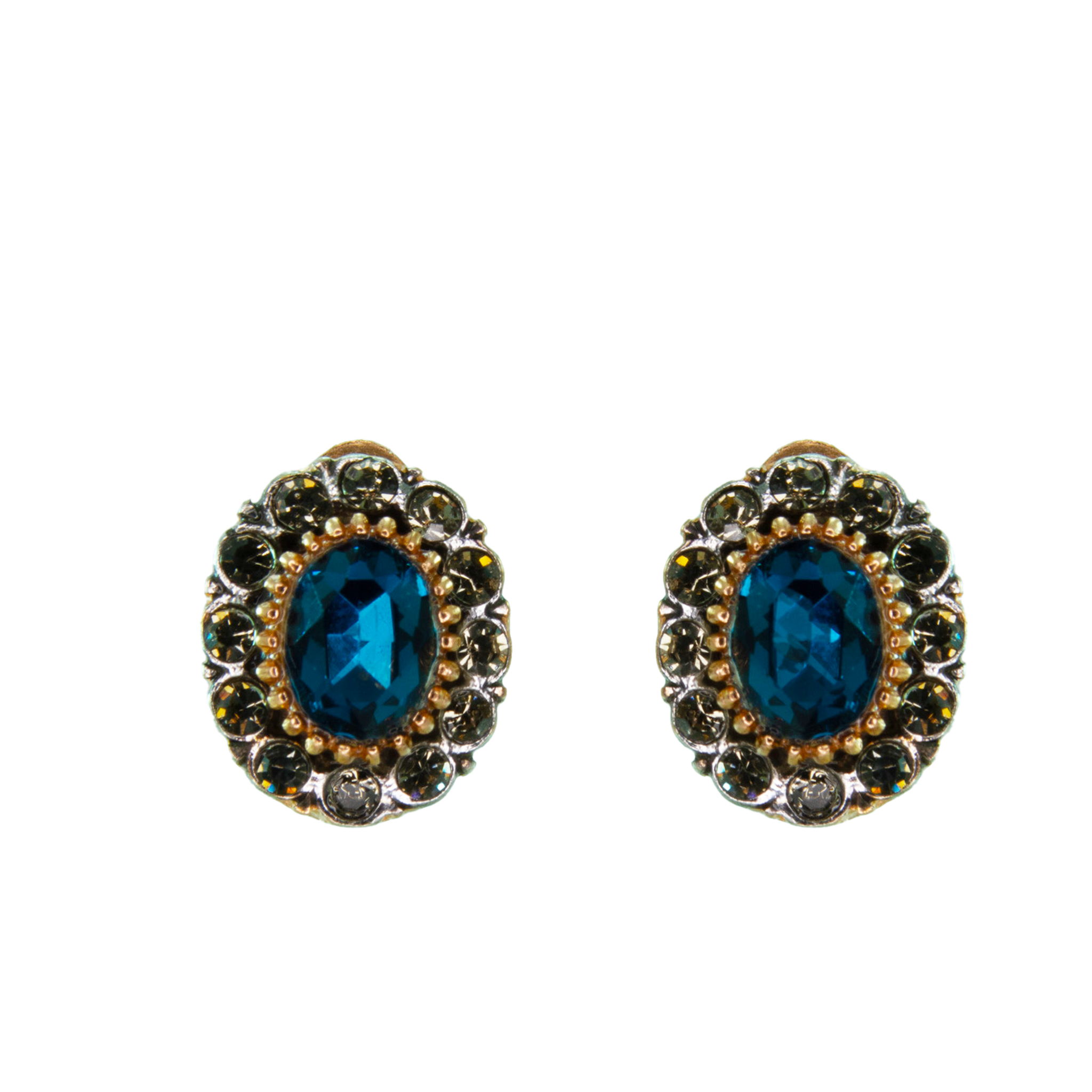 Dark Blue Oval Crystal Clip-On Earrings