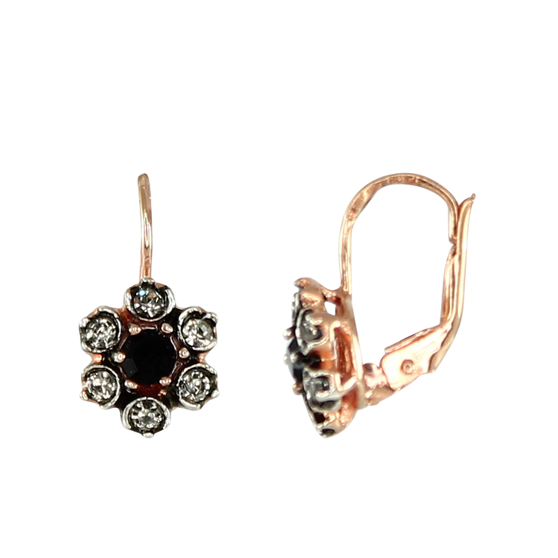 Onyx & Crystal Flower Earrings