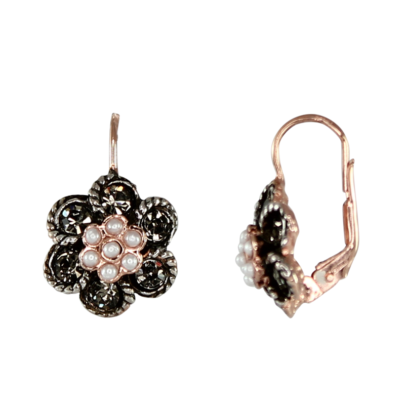 Pearl & Crystal Flower Drop Earrings