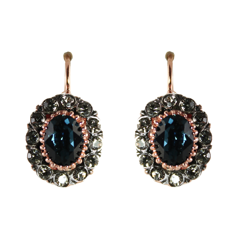 Dark Blue Crystal Oval Earrings