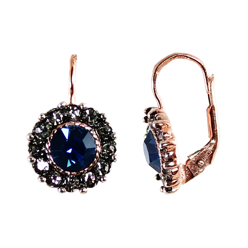 Dark Blue Crystal Round Drop Earrings