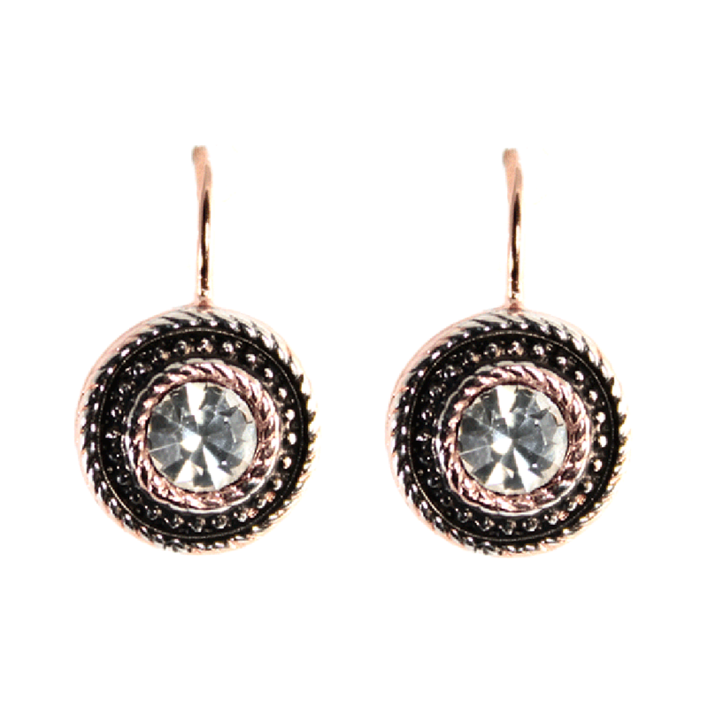 Bright Crystal & Rose Gold Round Drop Earrings