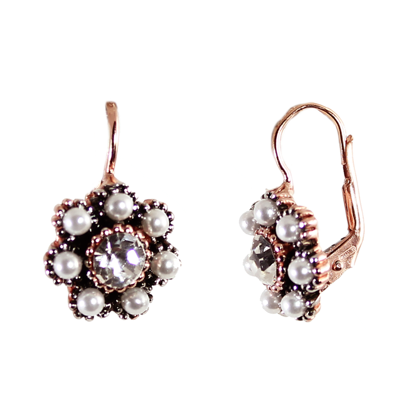 Pearl & Crystal Flower Drop Earrings