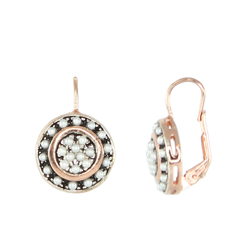 Pearl and Rose Gold Disc Drop Earrings