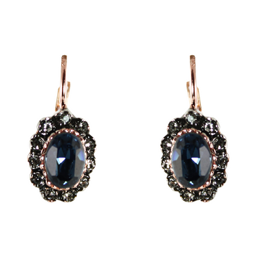 Dark Blue Crystal Oval Drop Earrings