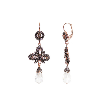 Crystal Fleur De Lis Earrings with Teardrop Clear Crystal