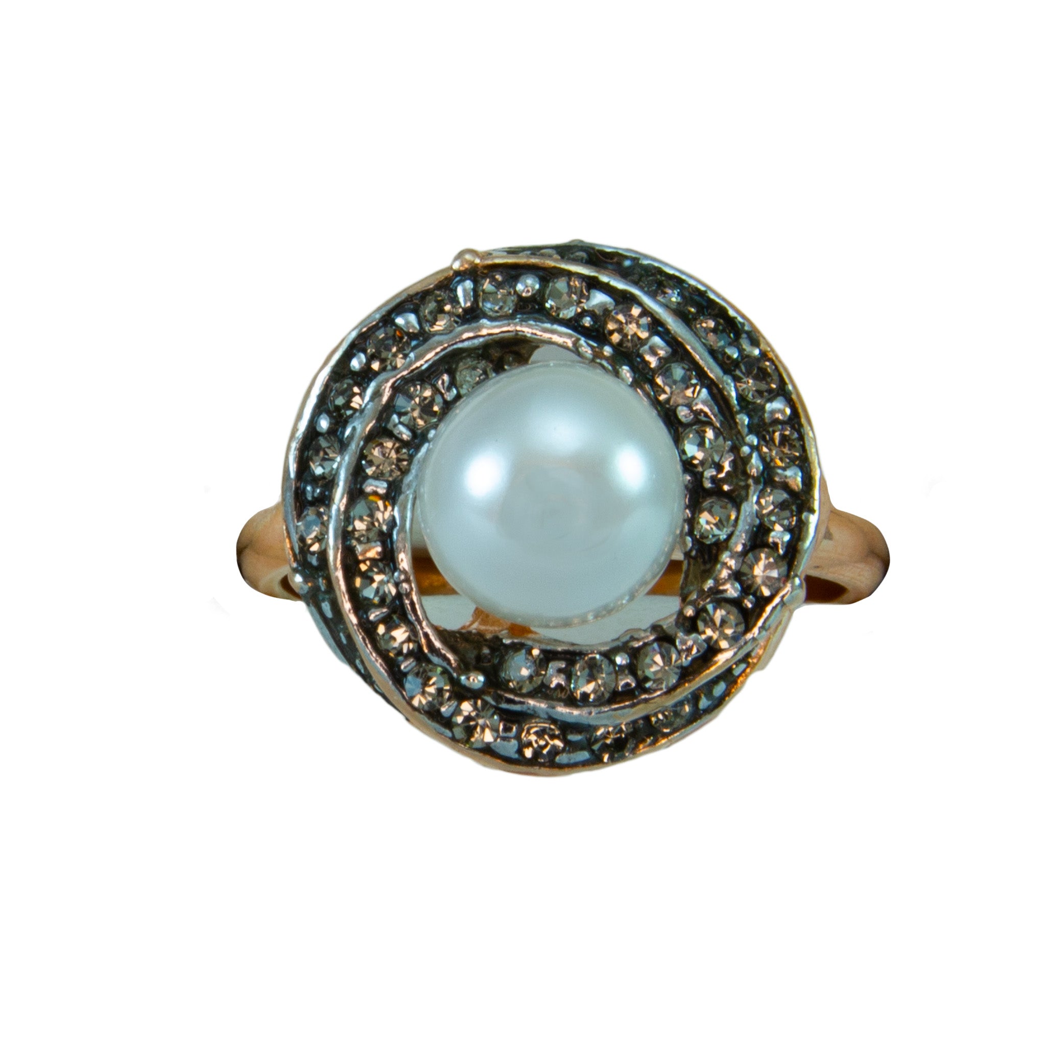 Pearl & Crystal Swirl Ring