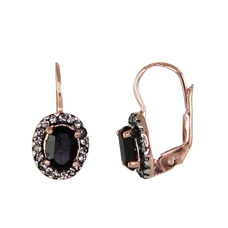 Black & Crystal Oval Earrings