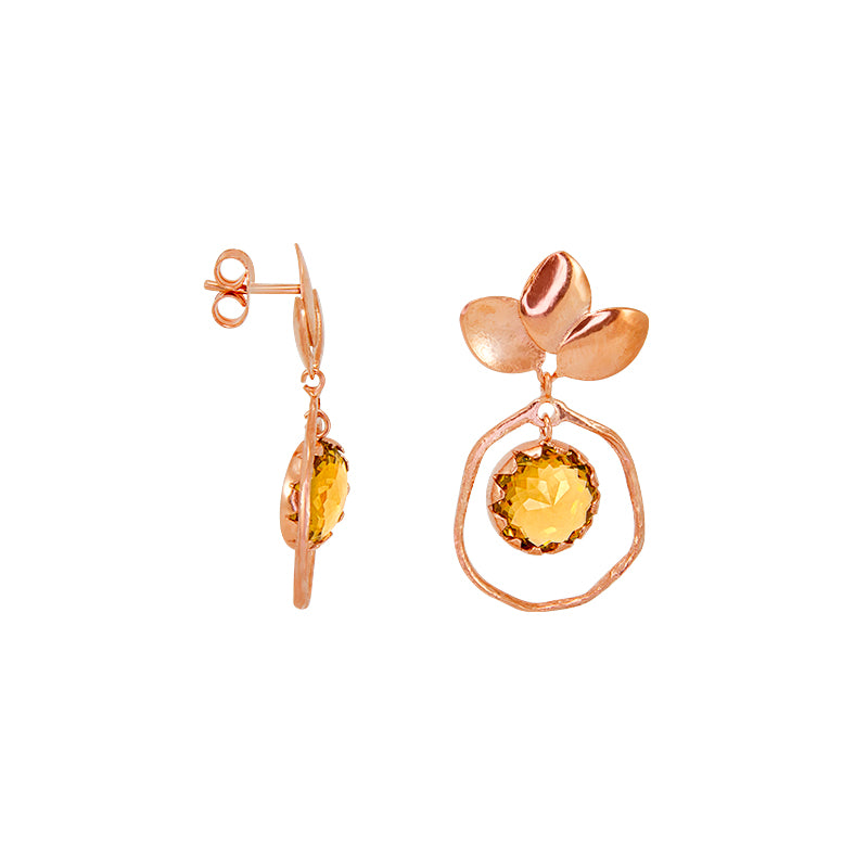 Leaf & Champagne Stone Drop Earrings