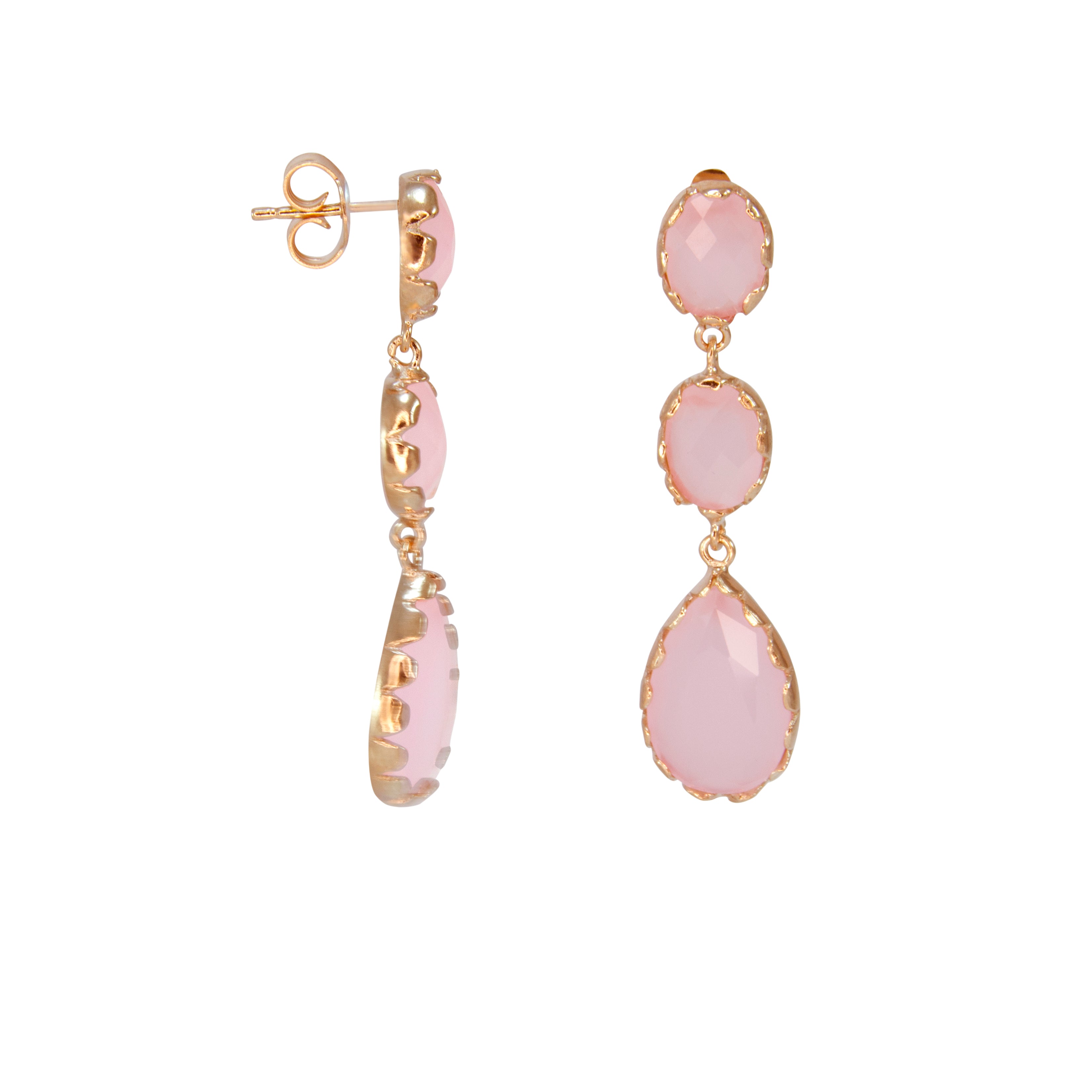 Pink Stone Triple Drop Earrings