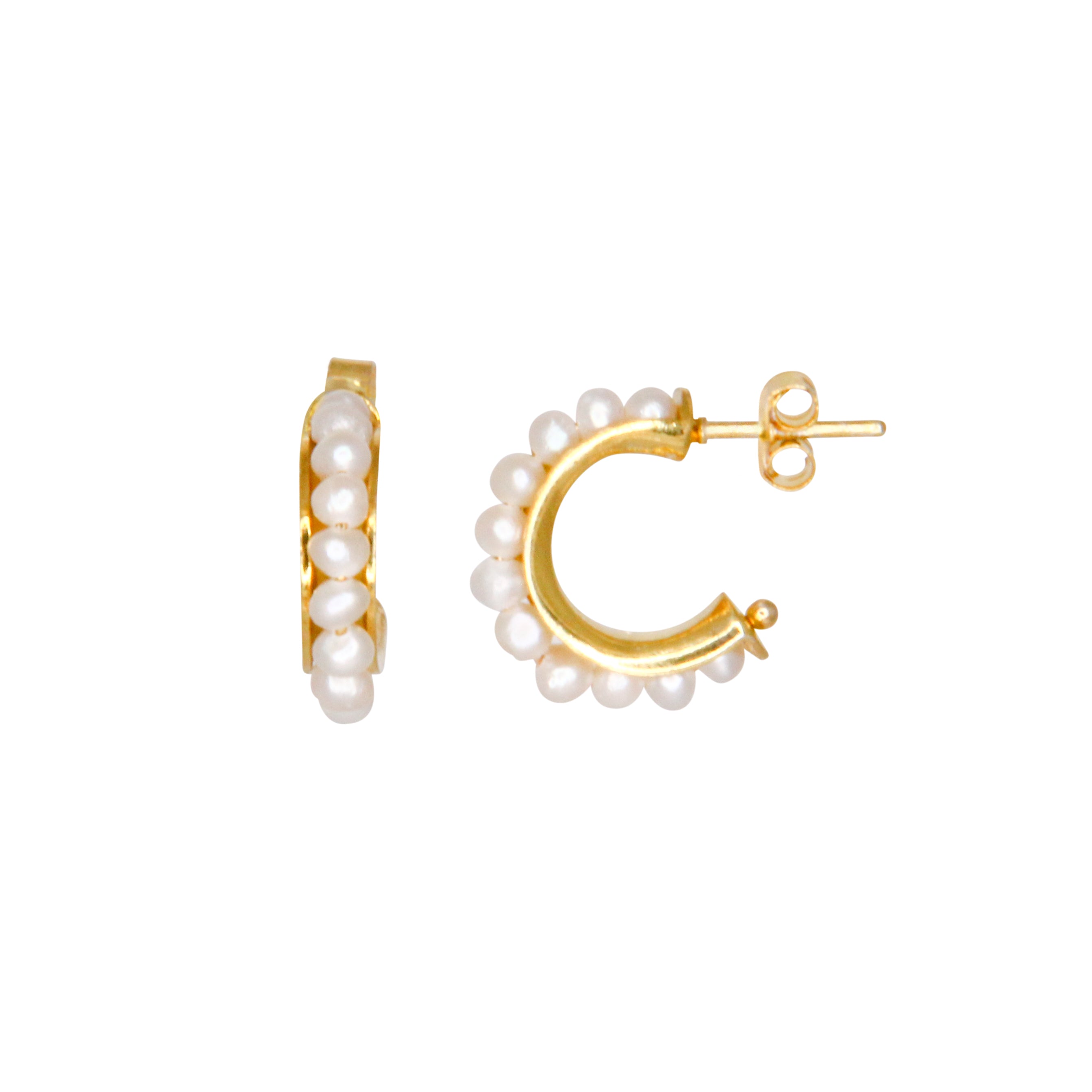 Pearl Hoop Earrings - Yellow Gold