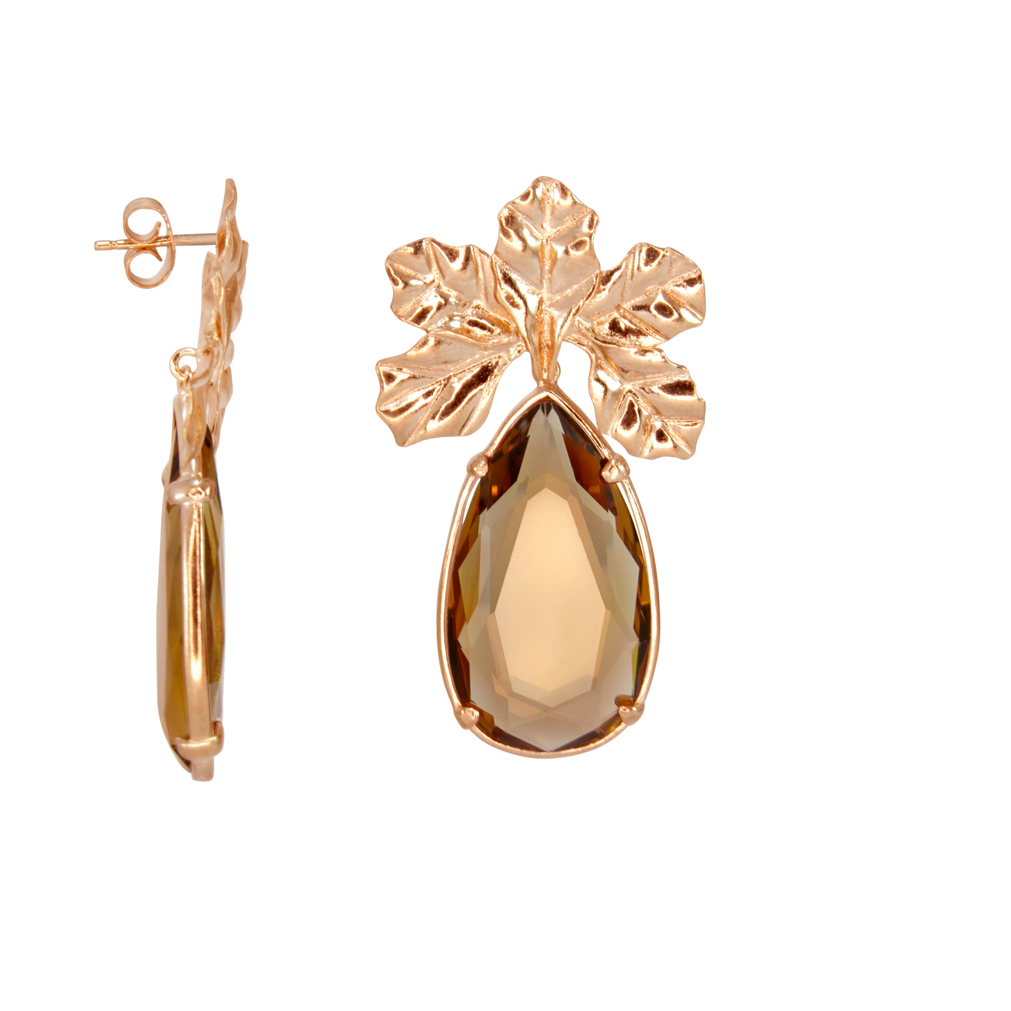 5 Leaf Rose Gold with Large Champagne Teardrop