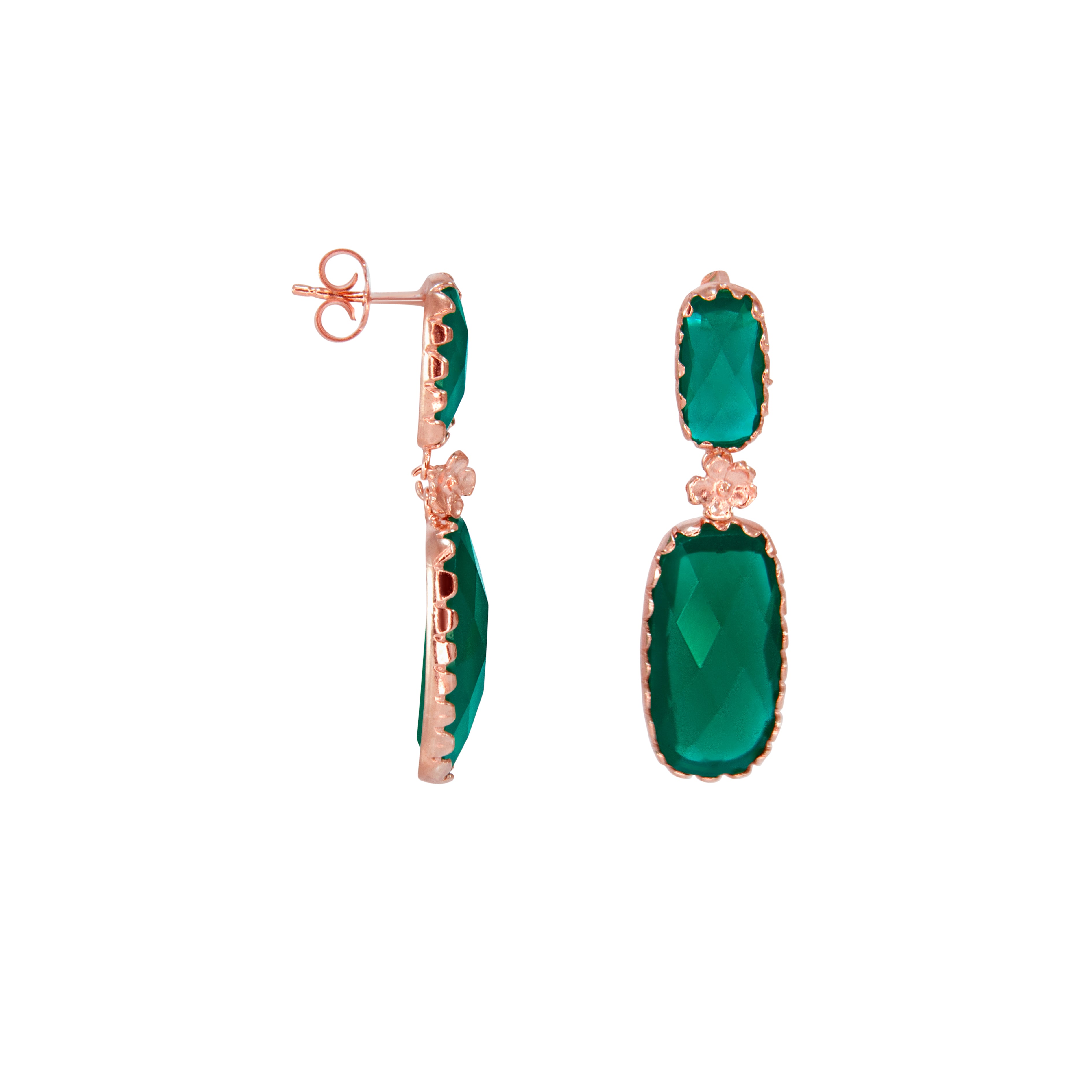 Green Rectangle Drop Earrings
