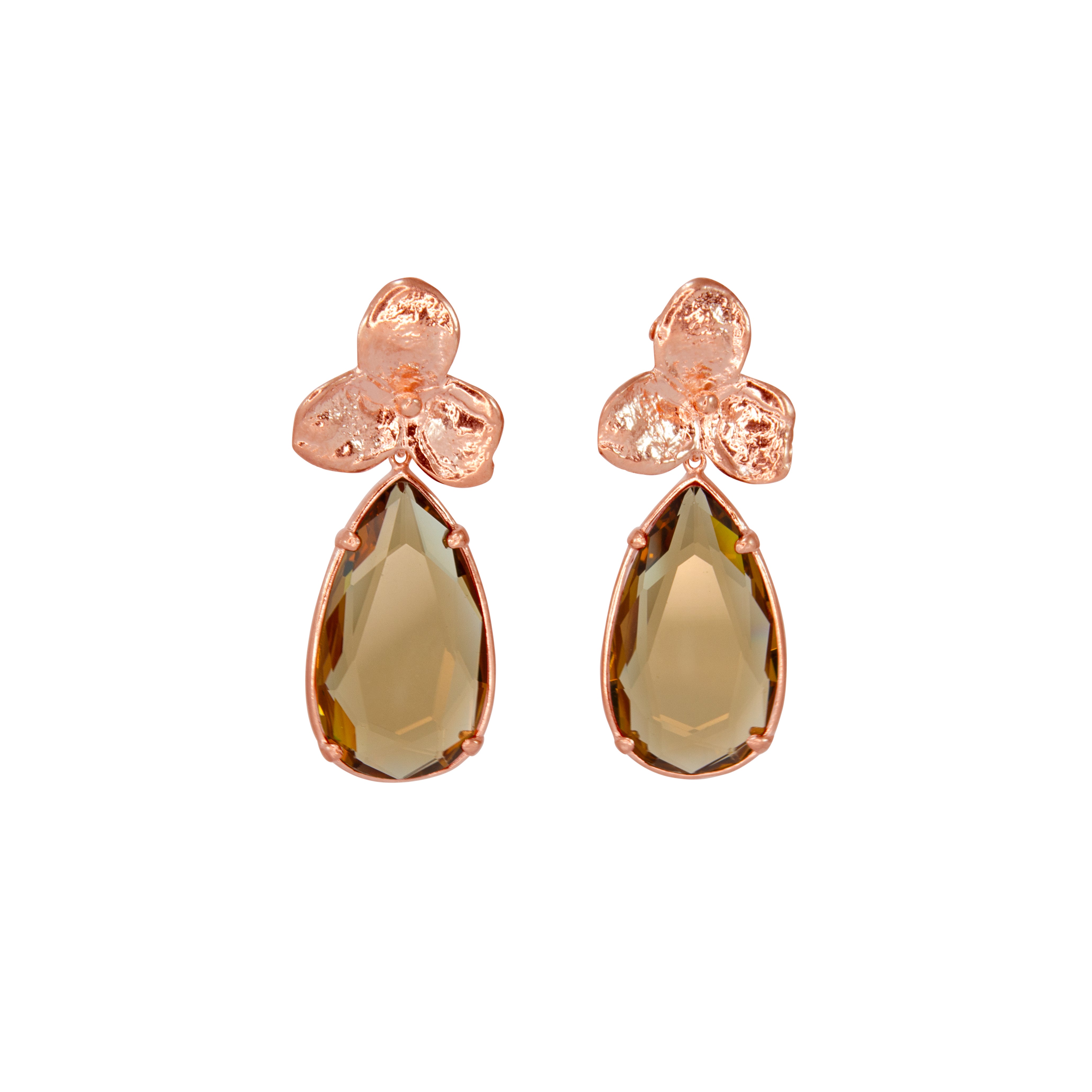 Champagne 3 Leaf Teardrop Earrings