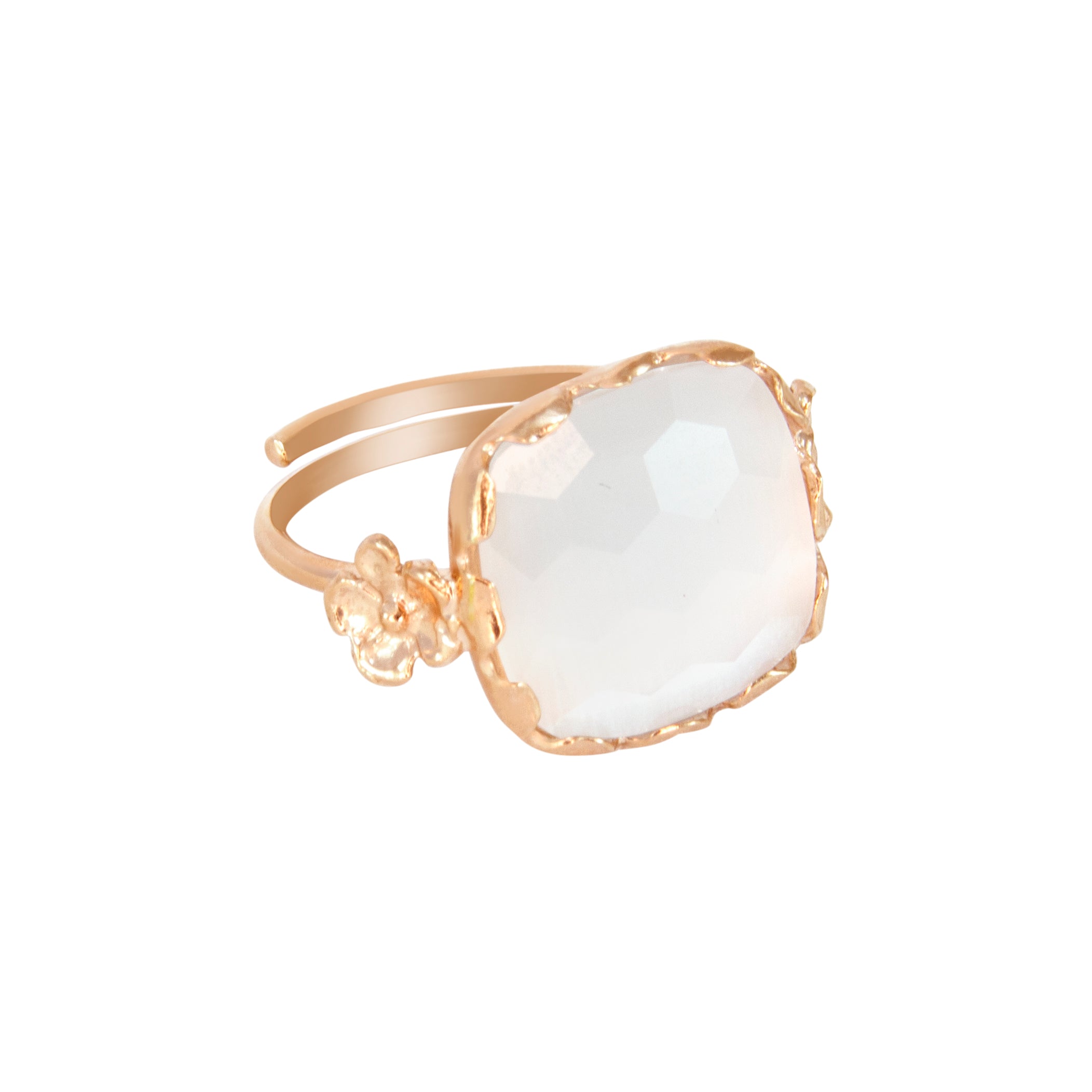 White Square Gemstone & Flower Ring