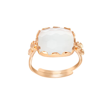 White Square Gemstone & Flower Ring - $115 RRP