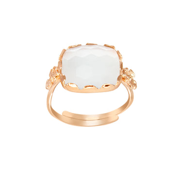 White Square Gemstone & Flower Ring