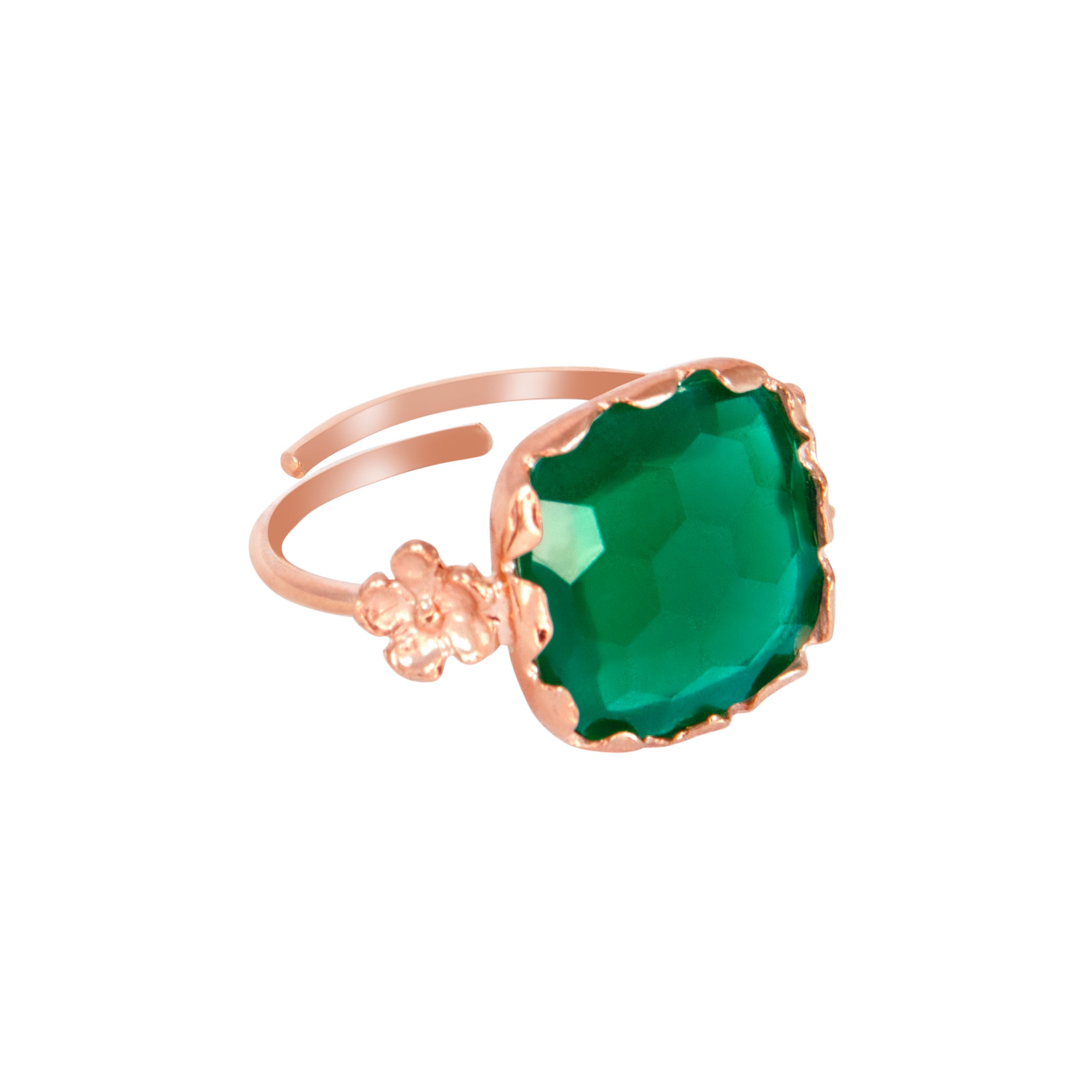 Green Square Gemstone & Flower Ring