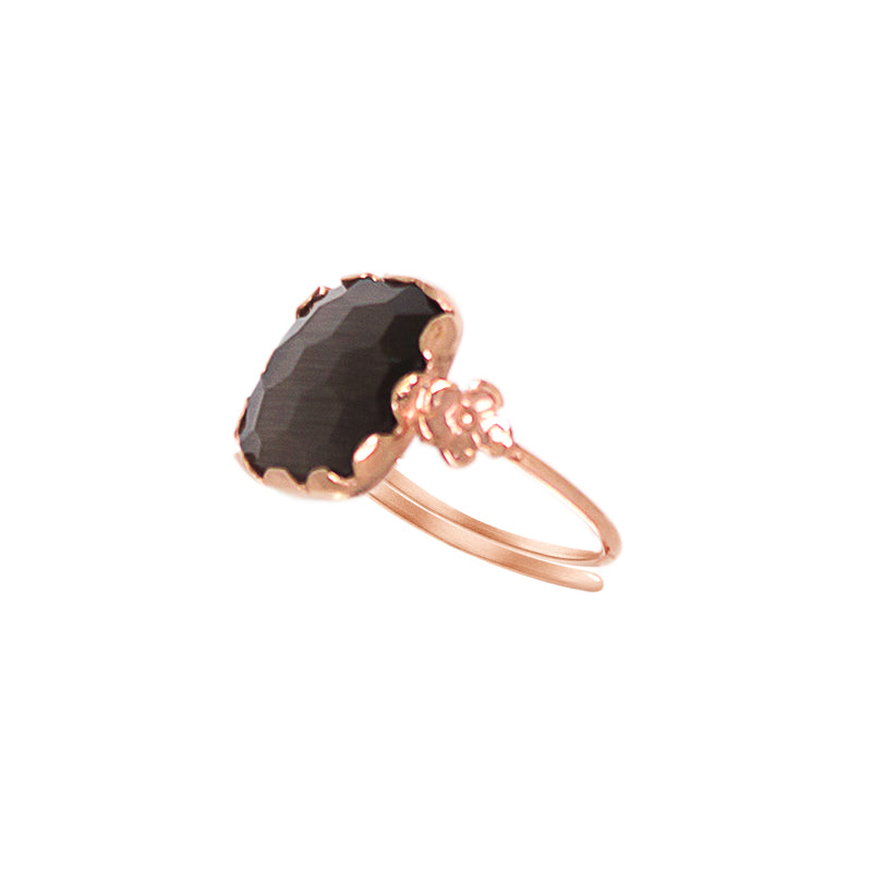 Smokey Square Gemstone & Flower Ring