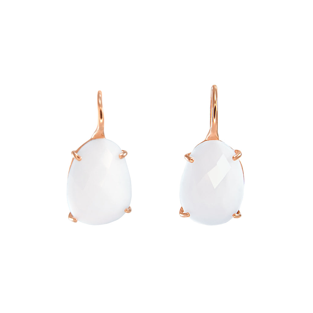 White Oval Crystal Earrings