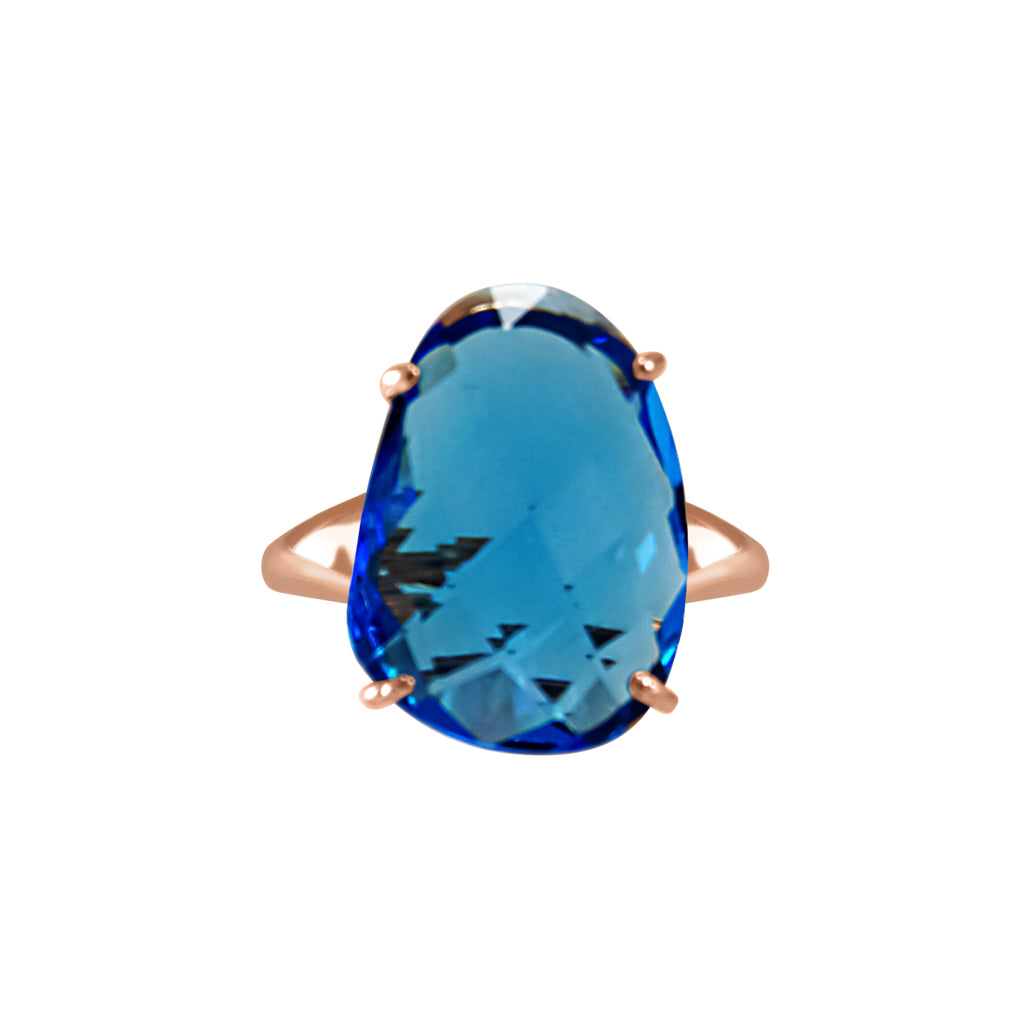 Bright Blue Oval Crystal Ring