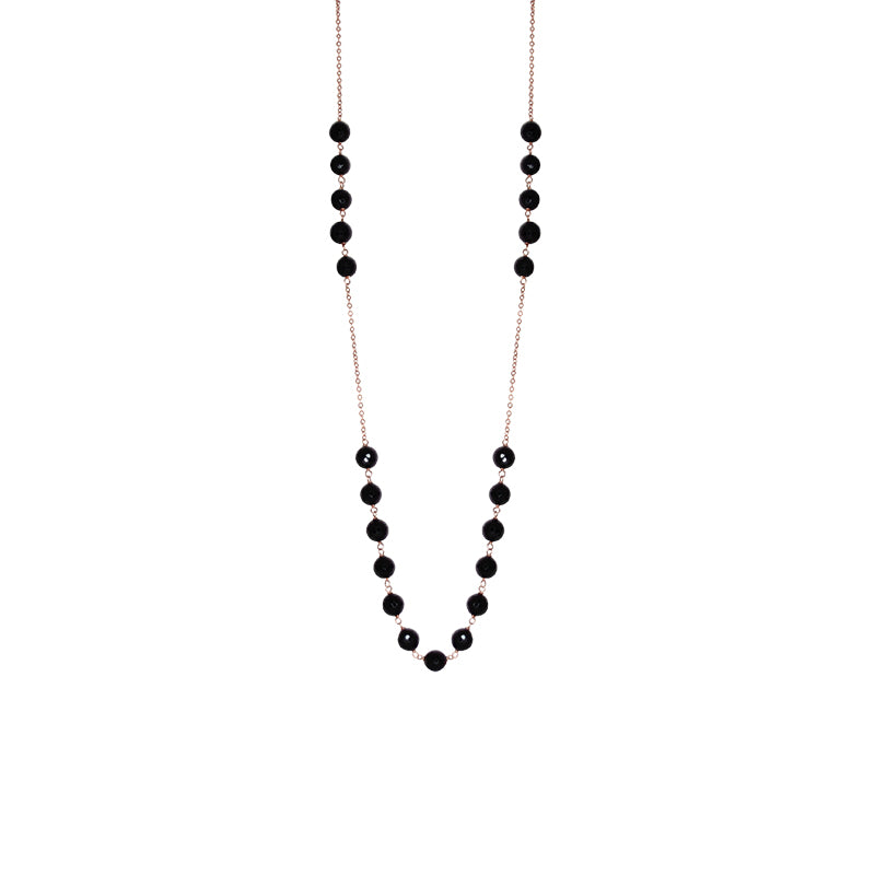 Black Agate and Rose Gold Necklace - 98cm