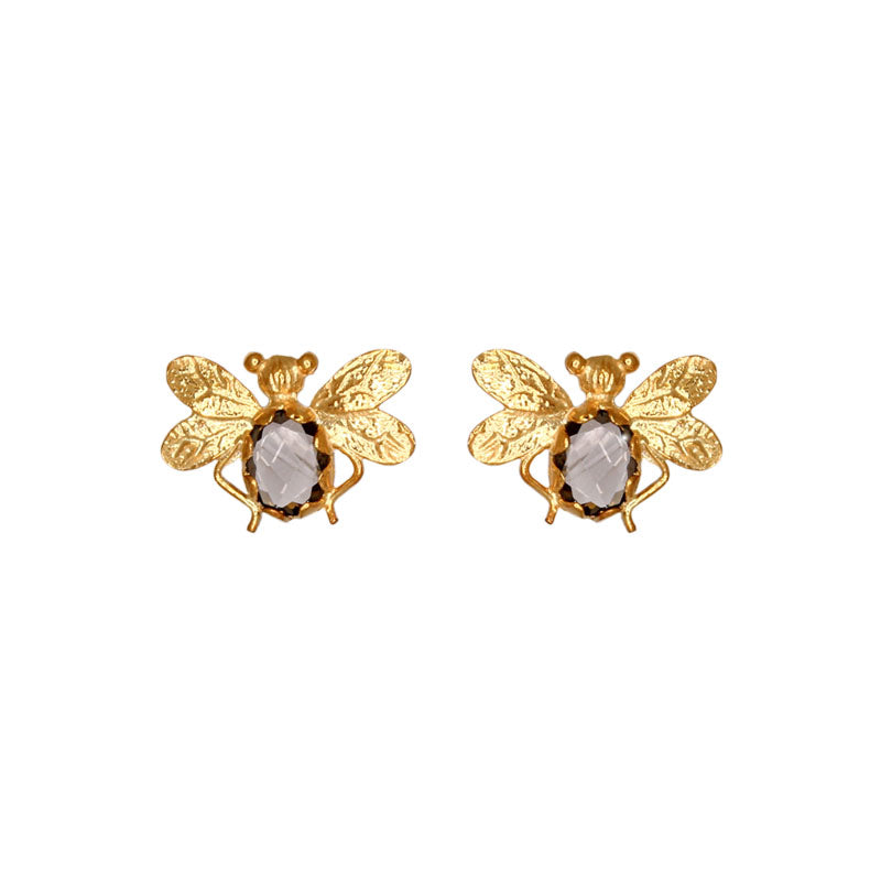 Bee Stud Earrings Smoky Yellow Gold - $166.00 RRP