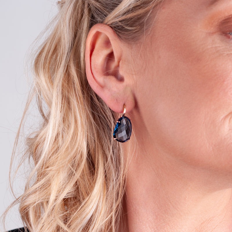 Dark Blue Oval Crystal Earrings
